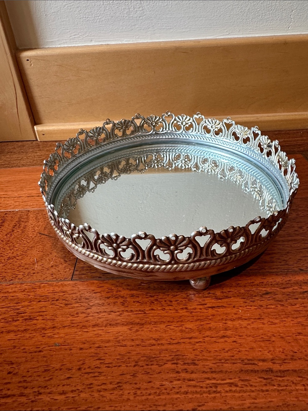 Ornate Silver Mirrored Vanity Tray